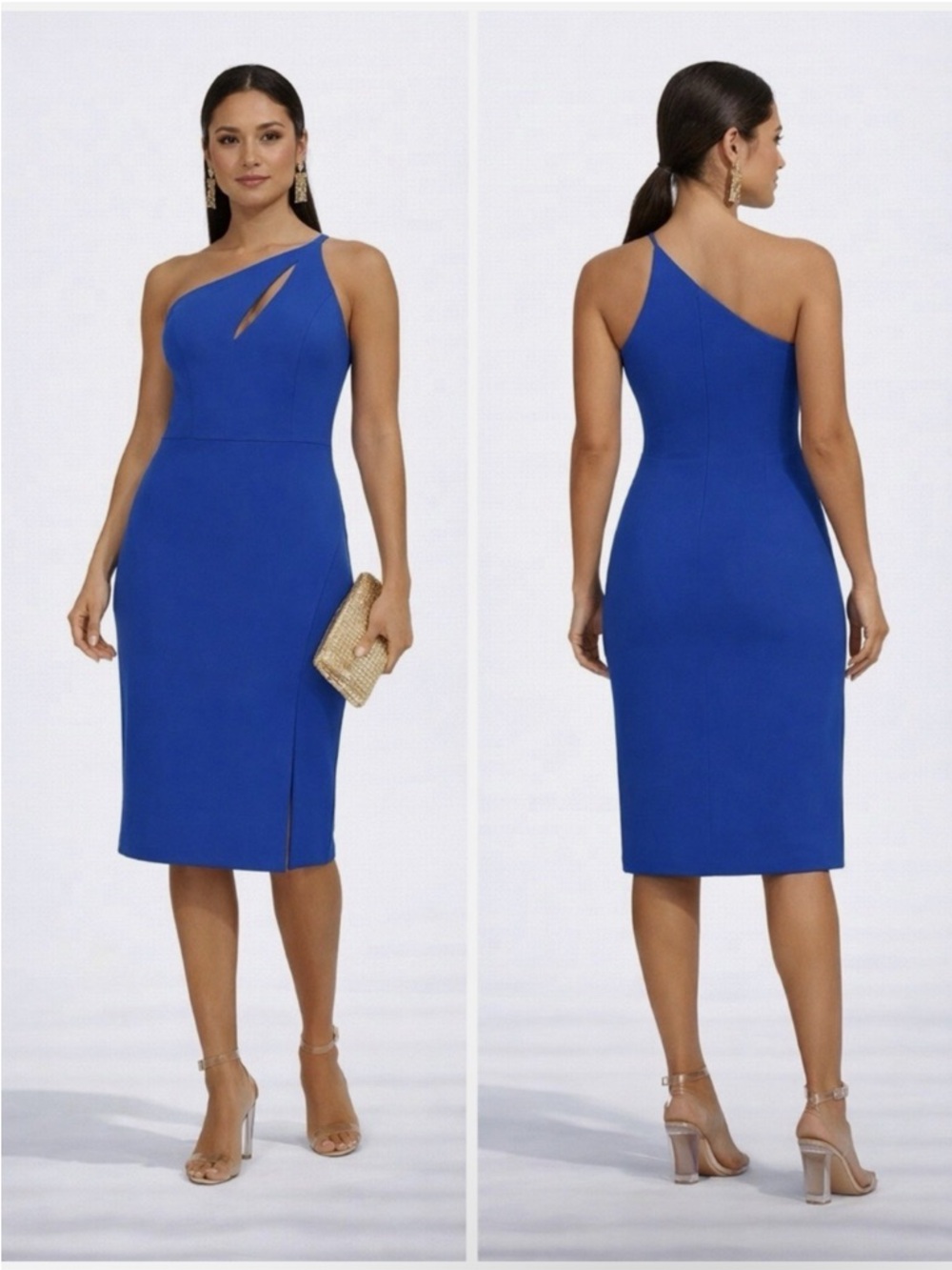 Aidan Mattox NEW Marina Blue One Shoulder Cut Out Cocktail Dress $175